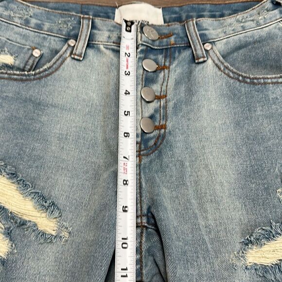 One Teaspoon Frankies Long Length Button Fly Fringe‎ Blue Jean Shorts Size 25 - Picture 9 of 13